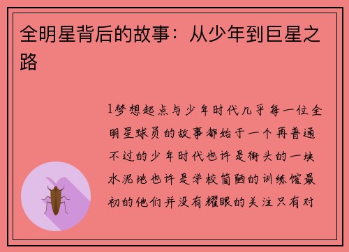 全明星背后的故事：从少年到巨星之路